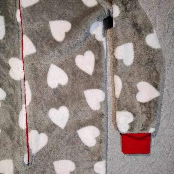 JelliFish Kids Gray Plush Turkey Hooded Onesie with White  Hearts in Size M 7-8 - Picture 5 of 12